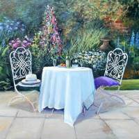 painting of a table in a garden