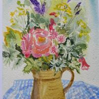 Painting of summer flowers in a jug